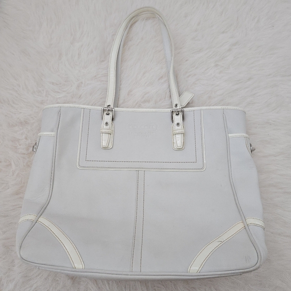 Coach White Leather Tote Shoulder Bag Vintage Y2K Early 2000s Logo Medium - Picture 1 of 9